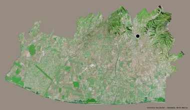 Escuintla 'nın şekli, Guatemala departmanı, sermayesi koyu renk arka planda izole edilmiş. Uydu görüntüleri. 3B görüntüleme