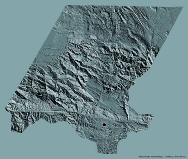 Huehuetenango 'nun şekli, Guatemala departmanı, sermayesi katı renk arkaplanı ile izole edilmiş. Renkli yükseklik haritası. 3B görüntüleme
