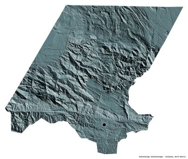 Guatemala 'nın başkenti Huehuetenango' nun beyaz arka planda izole edilmiş hali. Renkli yükseklik haritası. 3B görüntüleme