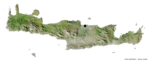 Yunanistan 'ın merkezi olmayan Girit' in şekli, başkenti beyaz arka planda izole edilmiş. Uydu görüntüleri. 3B görüntüleme