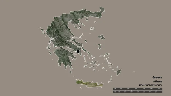 主要な地域部門と分離クレタ島エリアとギリシャの荒廃した形状 ラベル 衛星画像 3Dレンダリング — ストック写真