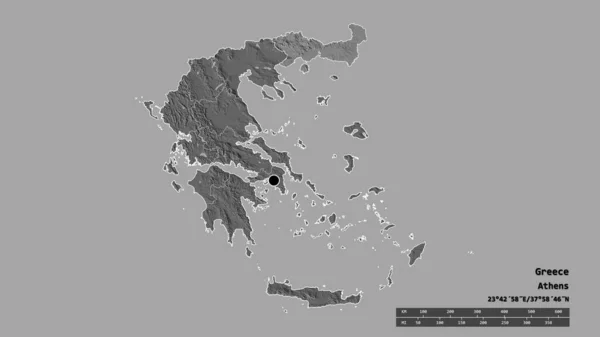 主要な地域部門と分離東マケドニアとトラキア地域とギリシャの荒廃した形状 ラベル 標高マップ 3Dレンダリング — ストック写真