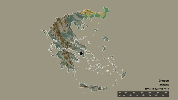 Desaturerad Form Grekland Med Dess Huvudstad Huvudsakliga Regionala Uppdelning Och — Stockfoto