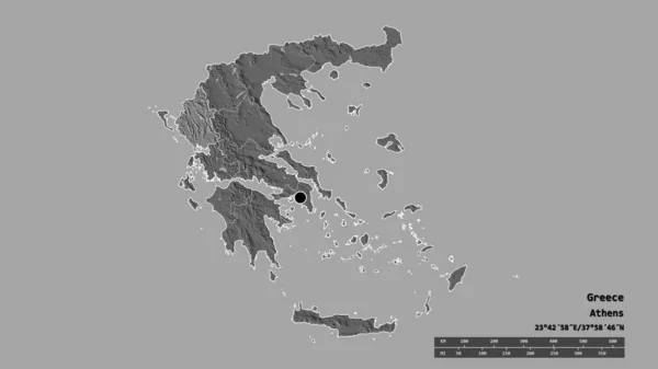 主要な地域部門と分離されたエピロス地域とギリシャの荒廃した形状 ラベル 標高マップ 3Dレンダリング — ストック写真