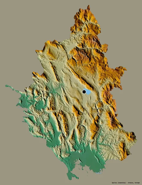 エピルスの形状 ギリシャの分散投与 その資本金は 固体色の背景に隔離されました 地形図 3Dレンダリング — ストック写真