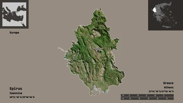 エピルスの形 ギリシャの分散管理 その首都 距離スケール プレビューおよびラベル 衛星画像 3Dレンダリング — ストック写真