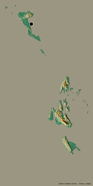 イオニア諸島の形 ギリシャの分散管理 その資本は 固体色の背景に隔離されました 地形図 3Dレンダリング — ストック写真