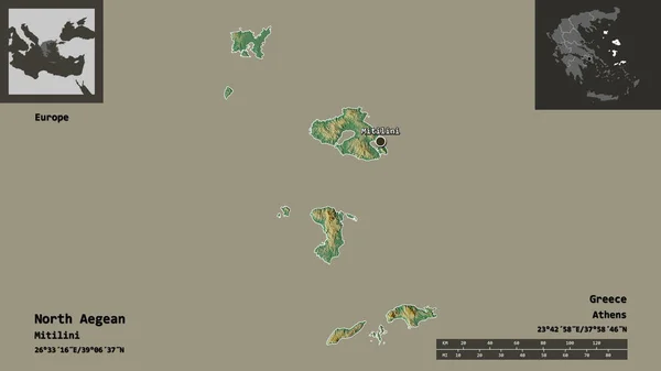 Forma Del Egeo Norte Administración Descentralizada Grecia Capital Escala Distancia — Foto de Stock