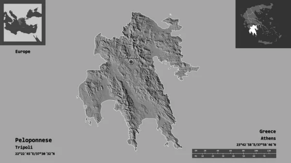 Forma Del Peloponeso Administración Descentralizada Grecia Capital Escala Distancia Vistas — Foto de Stock