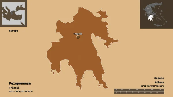 Gestalt Des Peloponnes Dezentralisierte Verwaltung Griechenlands Und Seiner Hauptstadt Entfernungsskala — Stockfoto