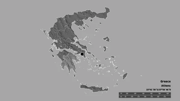 主要な地域部門と分離されたペロポネソス地域とギリシャの荒廃した形 ラベル 標高マップ 3Dレンダリング — ストック写真