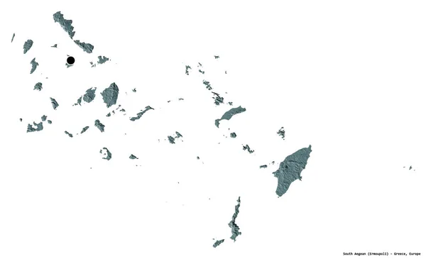 南爱琴海的形状 希腊的分权行政管理 其首都因白人背景而孤立 彩色高程图 3D渲染 — 图库照片