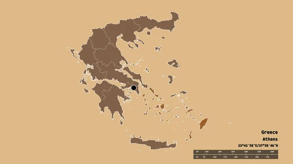 主要な地域部門と分離された南エーゲ海地域とギリシャの荒廃した形状 ラベル パターン化されたテクスチャの構成 3Dレンダリング — ストック写真
