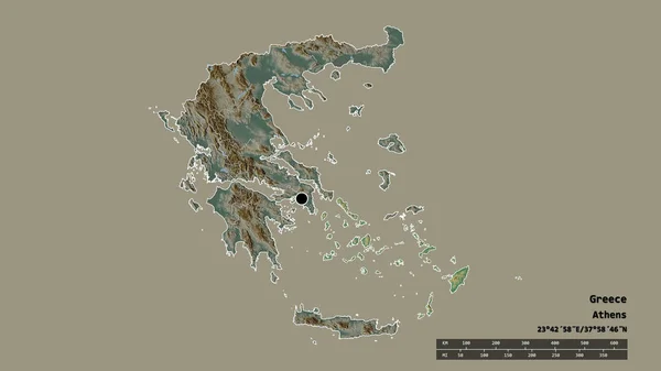 主要な地域部門と分離された南エーゲ海地域とギリシャの荒廃した形状 ラベル 地形図 3Dレンダリング — ストック写真