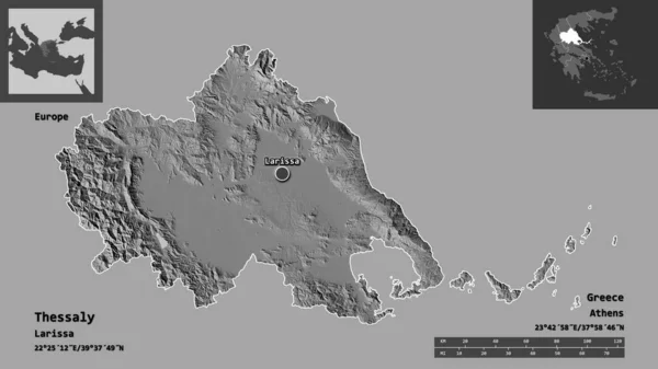 Форма Фессалії Децентралізоване Управління Грецією Столицею Масштаб Відстаней Превью Етикетки — стокове фото