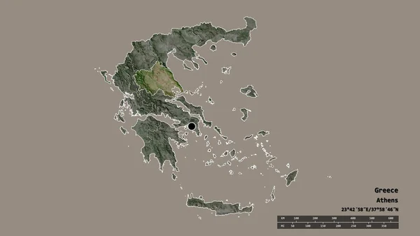 主要な地域部門と分離テッサリア地域とギリシャの荒廃した形状 ラベル 衛星画像 3Dレンダリング — ストック写真