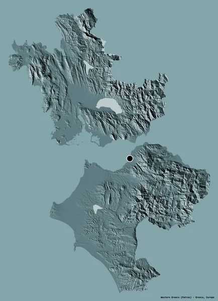 西ギリシャの形 ギリシャの分散管理 その資本金は 固体の色の背景に隔離されました 色の標高マップ 3Dレンダリング — ストック写真