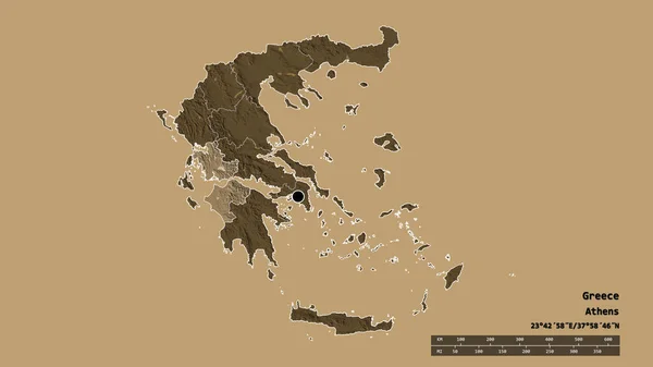 Görögország Kiszáradt Alakja Fővárosával Regionális Körzettel Szétválasztott Nyugat Görögországi Területtel — Stock Fotó