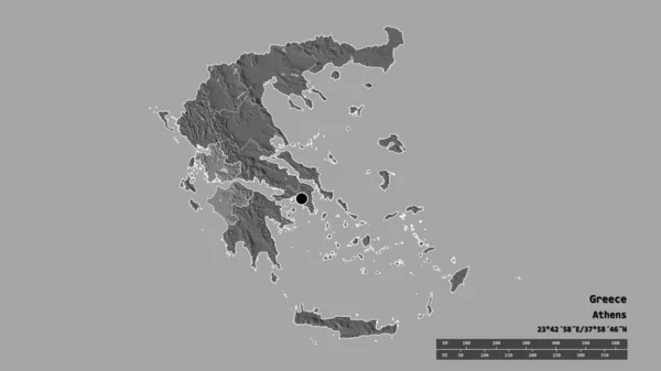 主要な地域部門と分離された西ギリシャ地域とギリシャの荒廃した形状 ラベル 標高マップ 3Dレンダリング — ストック写真