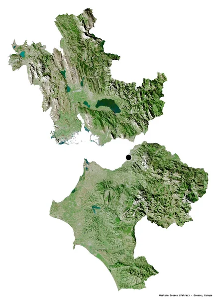 Batı Yunanistan 'ın şekli, Yunanistan' ın merkeziyetçilikten arındırılmış yönetimi, başkenti beyaz arka planda izole edilmiş. Uydu görüntüleri. 3B görüntüleme
