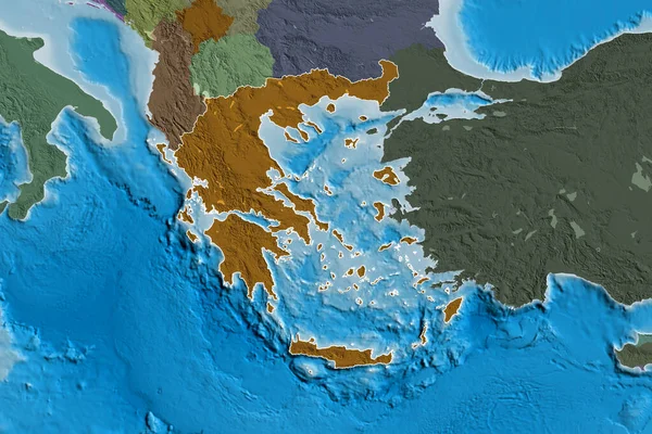 Área Ampliada Grecia Delineada Mapa Elevación Color Renderizado — Foto de Stock