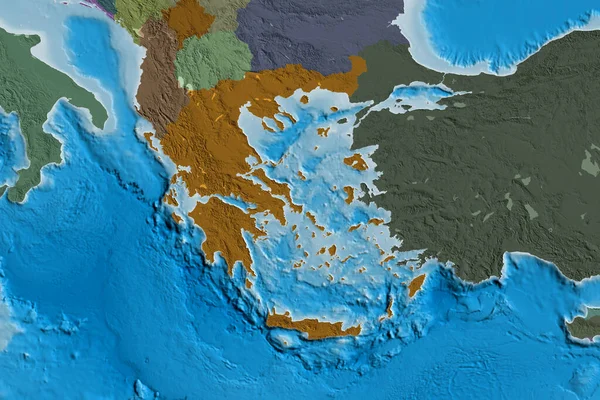 Área Alargada Grécia Mapa Elevação Colorido Renderização — Fotografia de Stock