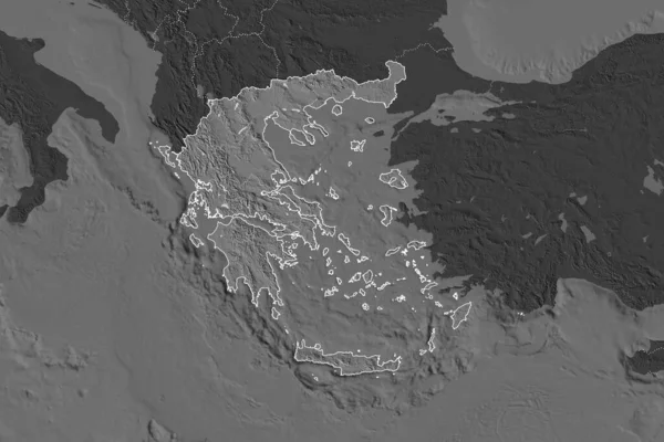 Forma Grecia Separada Por Desaturación Las Áreas Vecinas Fronteras Mapa — Foto de Stock