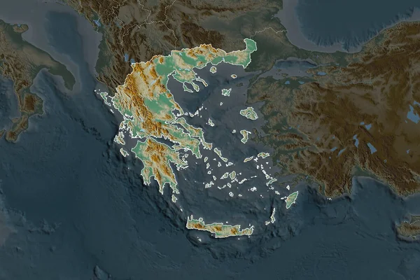 Kształt Grecji Oddzielony Desaturacją Sąsiednich Obszarów Granice Mapa Pomocy Topograficznej — Zdjęcie stockowe