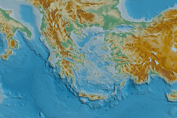 Extended Area Greece Topographic Relief Map Rendering — Stock Photo, Image
