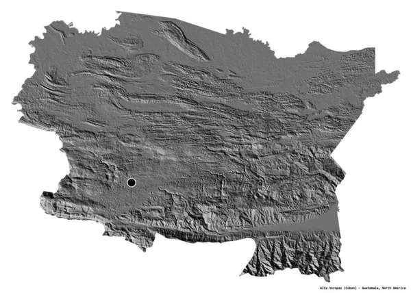 グアテマラのアルタ ベラパズ県の形で その首都は白い背景に孤立しています 標高マップ 3Dレンダリング — ストック写真