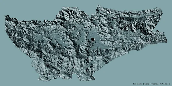 危地马拉省Baja Verapaz的形状 其首都以纯色背景隔离 彩色高程图 3D渲染 — 图库照片