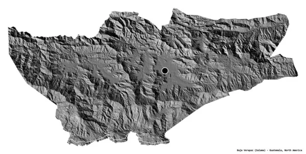 危地马拉省Baja Verapaz的形状 其首都因白人背景而孤立 Bilevel高程图 3D渲染 — 图库照片