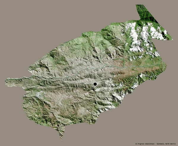 危地马拉省El Progreso的形状 其首都用纯色背景隔开 卫星图像 3D渲染 — 图库照片