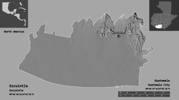 Escuintla Nın Şekli Guatemala Bölümü Başkenti Uzaklık Ölçeği Gösterimler Etiketler — Stok fotoğraf