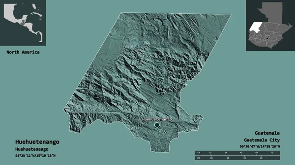 Shape Huehuetenango Departement Von Guatemala Und Seine Hauptstadt Entfernungsskala Vorschau — Stockfoto