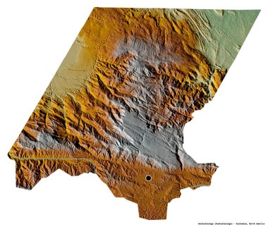 Guatemala 'nın başkenti Huehuetenango' nun beyaz arka planda izole edilmiş hali. Topografik yardım haritası. 3B görüntüleme