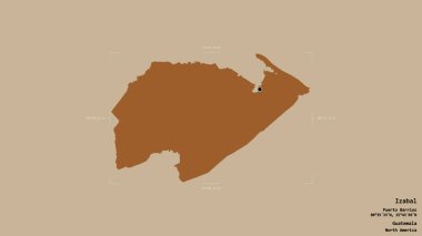 Izabal bölgesi, Guatemala departmanı, jeoreferatlı bir sınır kutusunda sağlam bir arka planda izole edilmiş. Etiketler. Desenli dokuların bileşimi. 3B görüntüleme