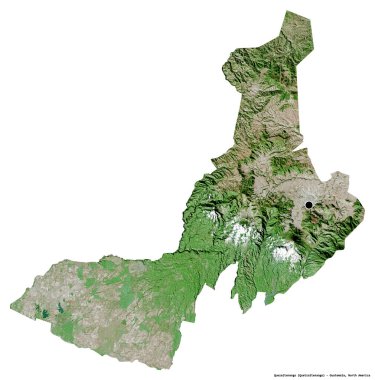 Quezaltenango 'nun şekli, Guatemala departmanı, başkenti beyaz arka planda izole edilmiş. Uydu görüntüleri. 3B görüntüleme