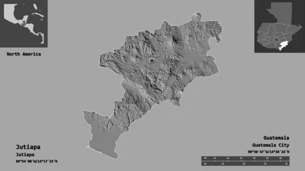 Shape Jutiapa Département Guatemala Und Seine Hauptstadt Entfernungsskala Vorschau Und — Stockfoto