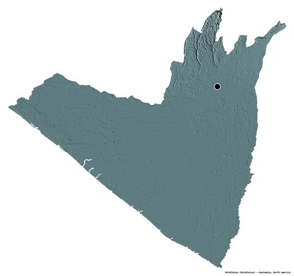 危地马拉省Retalhuleu的形状 首都被白色背景隔离 彩色高程图 3D渲染 — 图库照片
