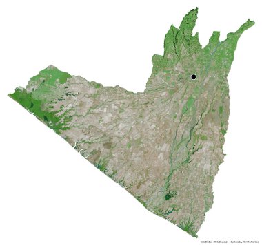 Retalhuleu 'nun şekli, Guatemala departmanı, başkenti beyaz arka planda izole edilmiş. Uydu görüntüleri. 3B görüntüleme