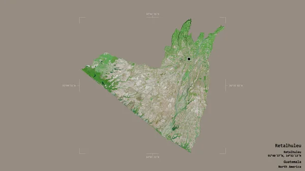 グアテマラ省のRetalhuleu地域は 洗練された境界ボックス内のしっかりとした背景に隔離されています ラベル 衛星画像 3Dレンダリング — ストック写真