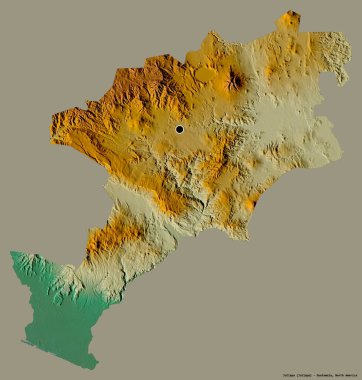 Jutiapa 'nın şekli, Guatemala departmanı, başkenti koyu renk arka planda izole edilmiş. Topografik yardım haritası. 3B görüntüleme