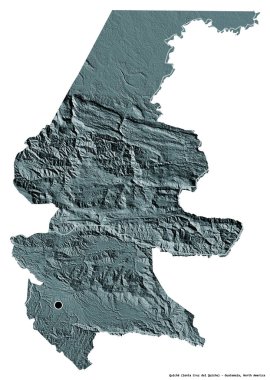 Quiche 'nin şekli, Guatemala departmanı, başkenti beyaz arka planda izole edilmiş. Renkli yükseklik haritası. 3B görüntüleme