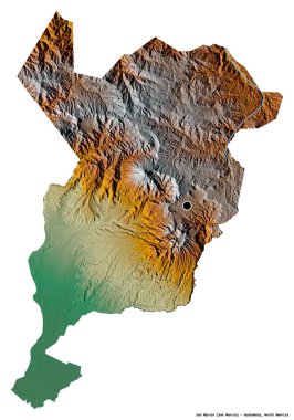 San Marcos 'un şekli, Guatemala departmanı, başkenti beyaz arka planda izole edilmiş. Topografik yardım haritası. 3B görüntüleme