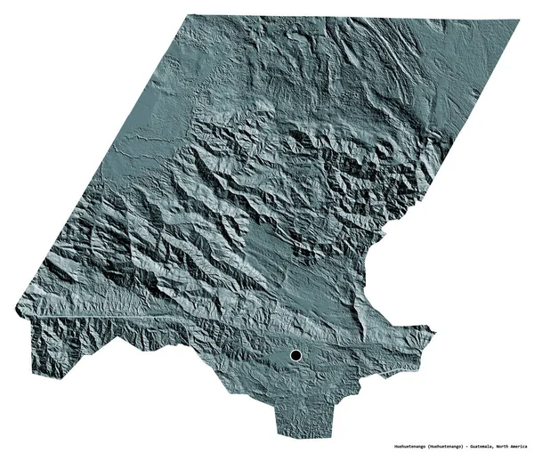 Guatemala 'nın başkenti Huehuetenango' nun beyaz arka planda izole edilmiş hali. Renkli yükseklik haritası. 3B görüntüleme