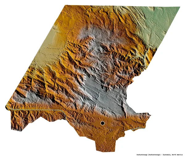 Guatemala 'nın başkenti Huehuetenango' nun beyaz arka planda izole edilmiş hali. Topografik yardım haritası. 3B görüntüleme