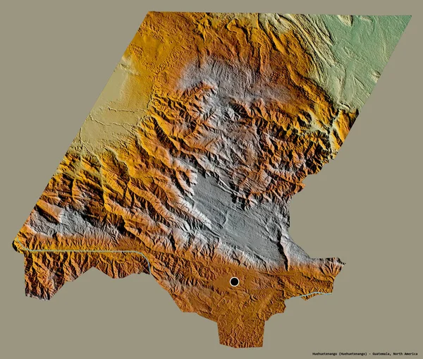 Huehuetenango 'nun şekli, Guatemala departmanı, sermayesi katı renk arkaplanı ile izole edilmiş. Topografik yardım haritası. 3B görüntüleme