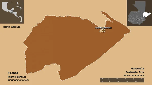 Tvar Izabala Departementu Guatemala Jeho Hlavního Města Měřítko Vzdálenosti Náhledy — Stock fotografie