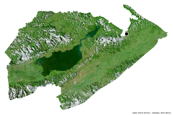 危地马拉省Izabal的形状 其首都被白色背景隔离 卫星图像 3D渲染 — 图库照片